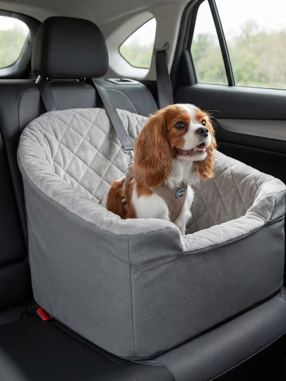 K&H Pet Products Bucket Booster Pet Seat Gray Quilted Fleece Small Pet Car Seat